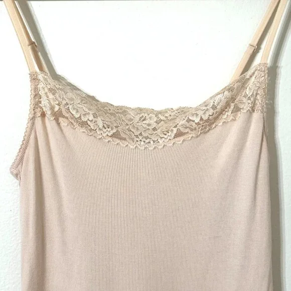 Felina Y2K Ribbed Camisole Tank Top XL Lace Trim Peach Cami Stretchy Coquette - Picture 2 of 10